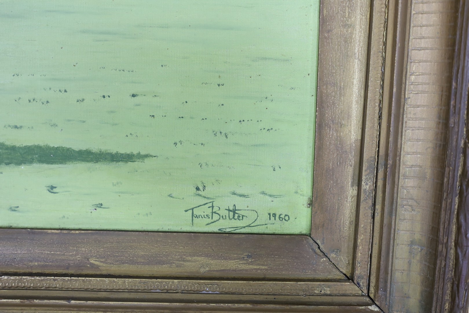 Tanis Batter, oil on board of a race horse 'Genevieve 1960' 37x59cm